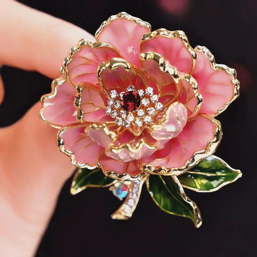 Gold pink peony crystal - peony, flower